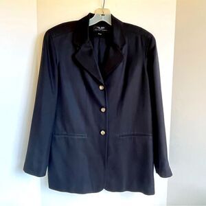 Via Seta Black Silk Blazer Herringbone Pattern Women's Size 2P